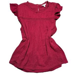 Lucky Brand Blouse Ruffle Cap Sleeve Neck Loop Sleeveless Red Womens Large